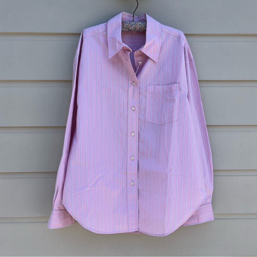 ARKET Oversized Crisp Pima Cotton Pink Striped Button-Up Shirt